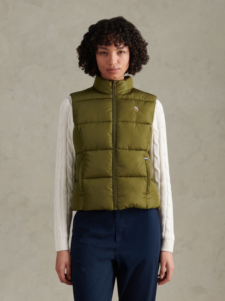 U.S. Polo Assn. Green Womens Lightweight Puffer Gilet - Image 1 of 11