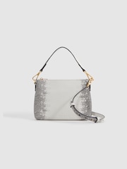 Reiss Grey/White Brompton Leather Double Strap Pouch Bag - Image 1 of 5
