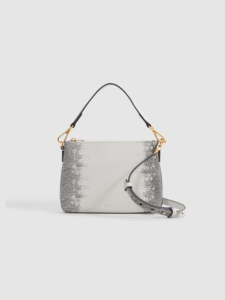 Reiss Grey/White Brompton Leather Double Strap Pouch Bag - Image 1 of 5