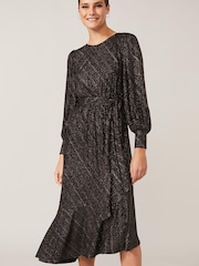 Phase Eight Black Clairette Asymmetric Sparkle Dress - Image 2 of 8
