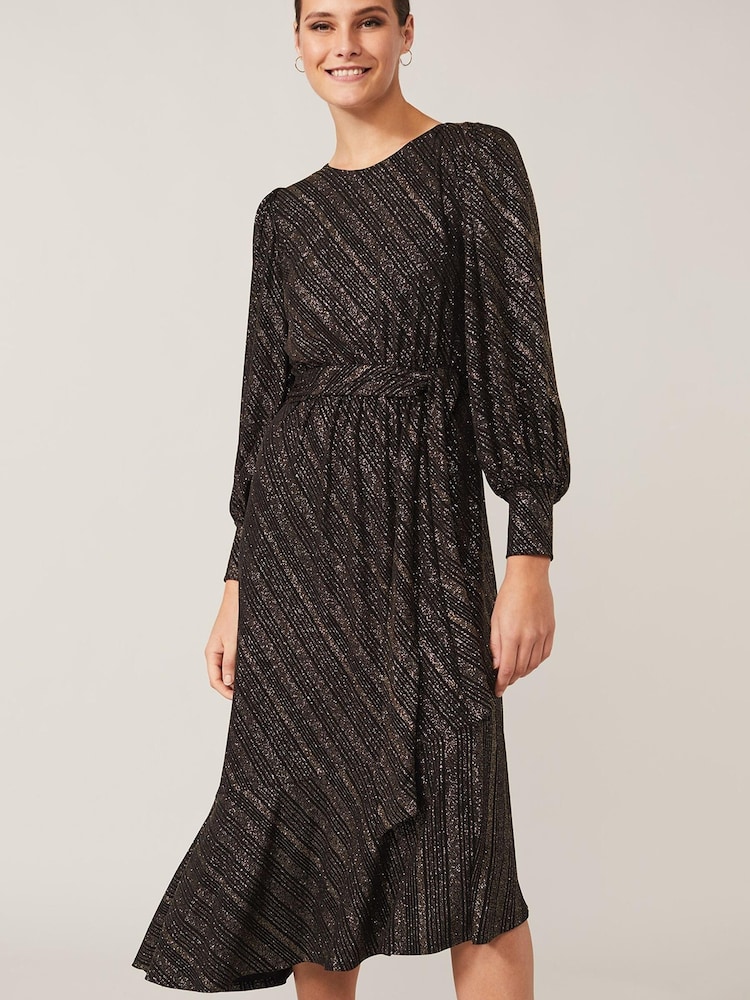 Phase Eight Black Clairette Asymmetric Sparkle Dress - Image 2 of 8