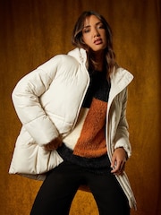 Roman White Padded Hooded Mid Length Coat - Image 1 of 5