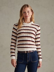 Natural - U.S. Polo Assn Stripe Crew Neck Cable Jumper - Imagen 1 de 6