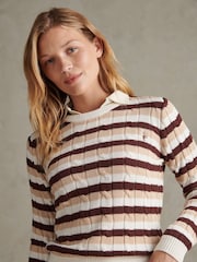 Natural - U.S. Polo Assn Stripe Crew Neck Cable Jumper - Imagen 2 de 6