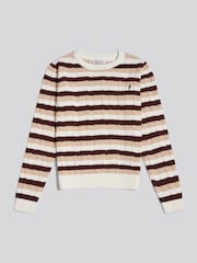 Natural - U.S. Polo Assn Stripe Crew Neck Cable Jumper - Imagen 5 de 6
