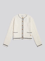 U.S. Polo Assn Cream Gold Button Tipped Cable Knit Cardigan - Image 1 of 2