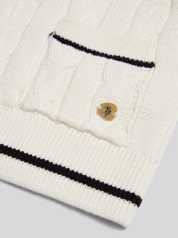 U.S. Polo Assn Cream Gold Button Tipped Cable Knit Cardigan - Image 2 of 2 U.S. Polo Assn Cream Gold Button Tipped Cable Knit Cardigan - Image 2 of 2