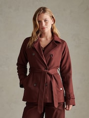 U.S. Polo Assn. Dark  Brown Short Suedette Belted Trench Coat - Image 1 of 10