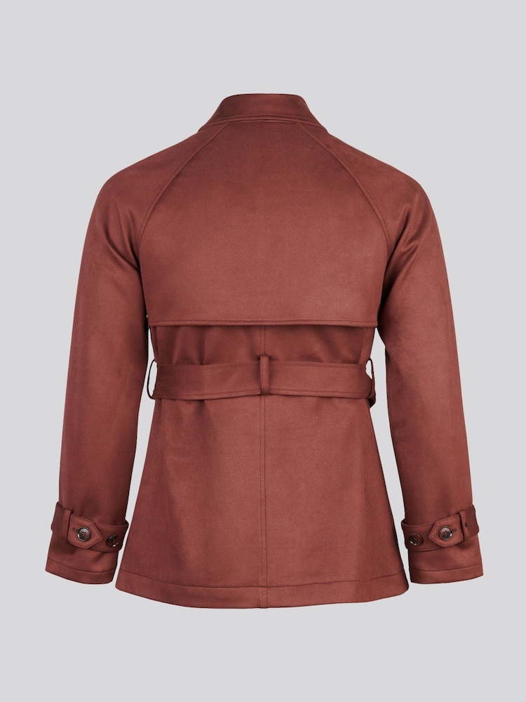 U.S. Polo Assn. Dark Brown Short Suedette Belted Trench Coat - Image 10 of 10 U.S. Polo Assn. Dark Brown Short Suedette Belted Trench Coat - Image 10 of 10