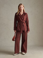 U.S. Polo Assn. Dark  Brown Short Suedette Belted Trench Coat - Image 3 of 10
