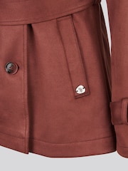 U.S. Polo Assn. Dark  Brown Short Suedette Belted Trench Coat - Image 6 of 10