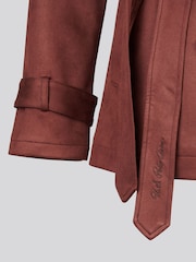 U.S. Polo Assn. Dark  Brown Short Suedette Belted Trench Coat - Image 7 of 10