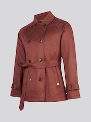 U.S. Polo Assn. Dark  Brown Short Suedette Belted Trench Coat - Image 9 of 10