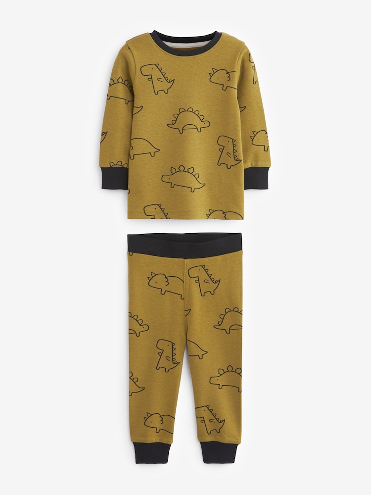 Citrine Yellow Dinosaur Snuggle Pyjamas 3 Pack (9mths-12yrs) - Image 2 of 6
