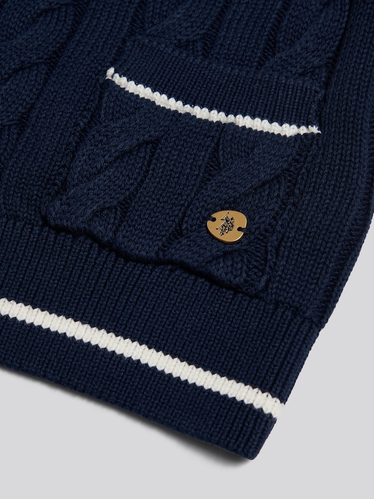 U.S. Polo Assn Blue Gold Button Tipped Cable Knit Cardigan - Image 2 of 2 U.S. Polo Assn Blue Gold Button Tipped Cable Knit Cardigan - Image 2 of 2