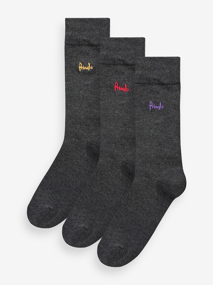 Pringle Grey Classic Bamboo  3 Pack Socks - Image 1 of 5