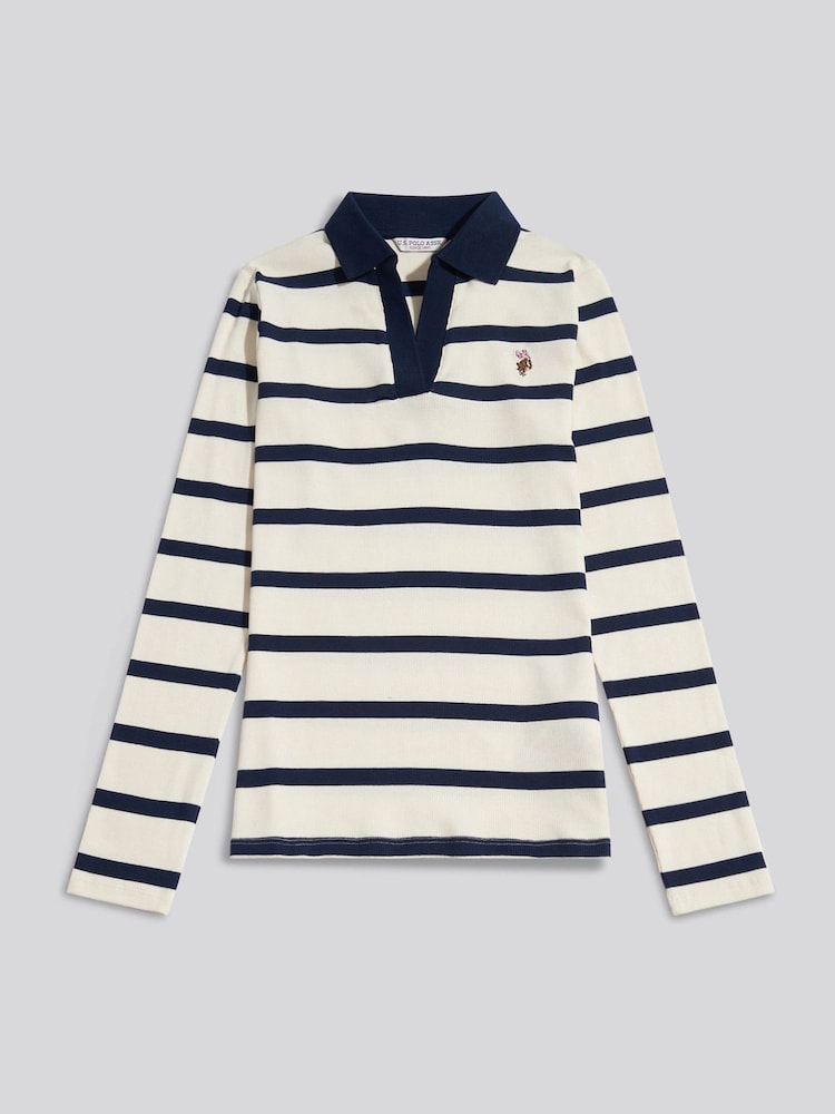 U.S. Polo Assn. Blue Striped V-Neck Polo Top - Image 1 of 2 U.S. Polo Assn. Blue Striped V-Neck Polo Top - Image 1 of 2