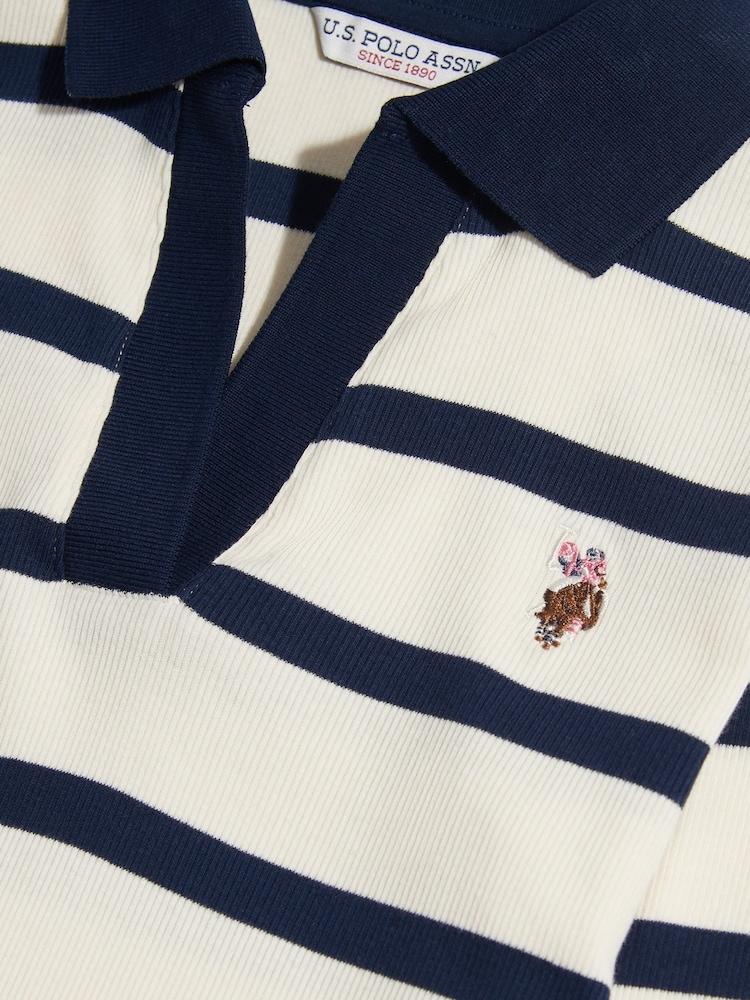 U.S. Polo Assn. Blue Striped V-Neck Polo Top - Image 2 of 2 U.S. Polo Assn. Blue Striped V-Neck Polo Top - Image 2 of 2