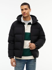 Tommy Hilfiger Black Logo Patch Down Hooded Puffer Jacket - Image 1 of 5