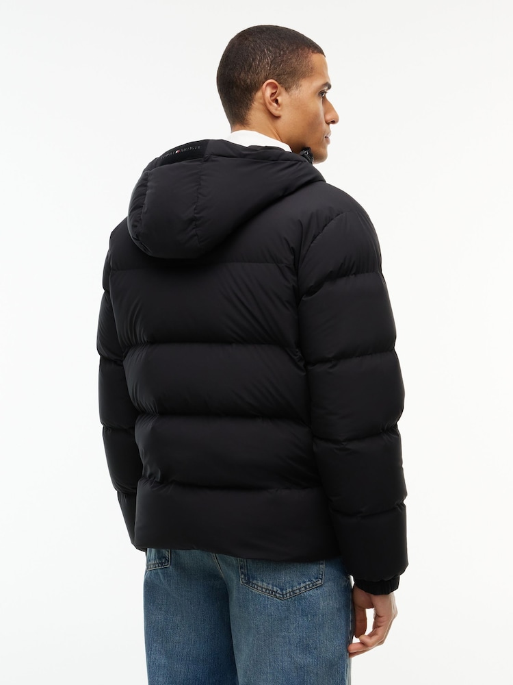 Tommy Hilfiger Black Logo Patch Down Hooded Puffer Jacket - Image 2 of 5 Tommy Hilfiger Black Logo Patch Down Hooded Puffer Jacket - Image 2 of 5