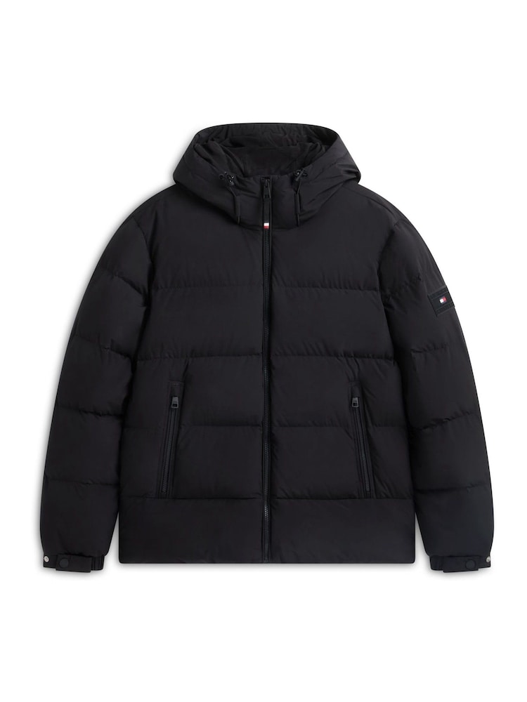 Tommy Hilfiger Black Logo Patch Down Hooded Puffer Jacket - Image 5 of 5 Tommy Hilfiger Black Logo Patch Down Hooded Puffer Jacket - Image 5 of 5