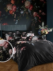 Graham & Brown Black Hague Fleurs 100% Cotton Duvet Cover and Pillowcase Set - Image 1 of 7