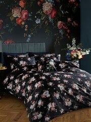 Graham & Brown Black Hague Fleurs 100% Cotton Duvet Cover and Pillowcase Set - Image 2 of 7