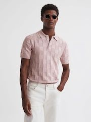 Reiss Soft Pink Blaze Cotton Press-Stud Polo T-Shirt - Image 1 of 5