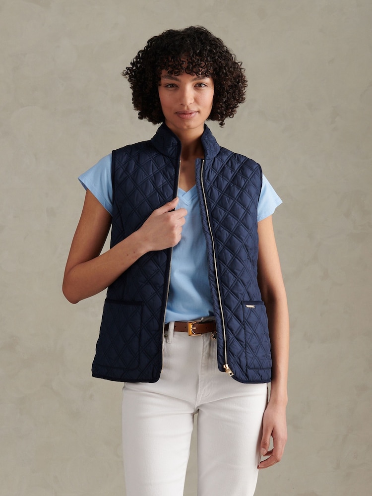 U.S. Polo Assn Blue Corduroy-Trim Quilted Hacking Gilet - Image 1 of 10