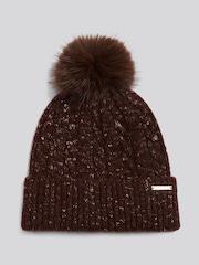 U.S. Polo Assn. Brown Cable Knit Bobble Beanie - Image 1 of 3