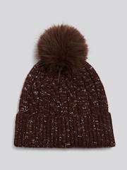 U.S. Polo Assn. Brown Cable Knit Bobble Beanie - Image 2 of 3