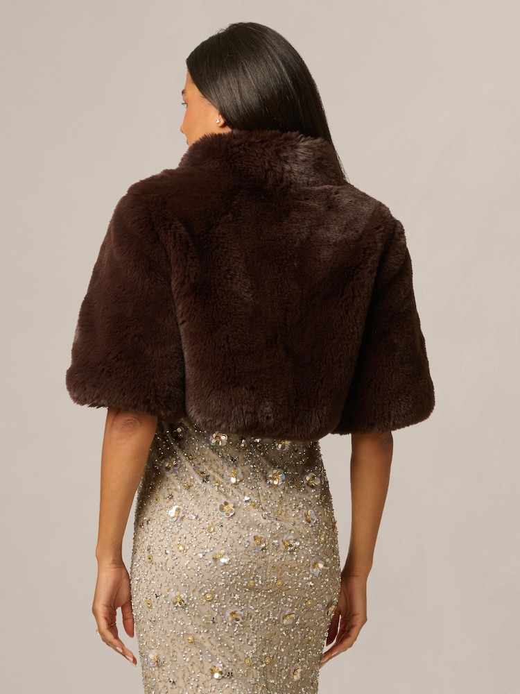 Adrianna Papell Brown Faux Fur Coverup Jacket - Image 2 of 6 Adrianna Papell Brown Faux Fur Coverup Jacket - Image 2 of 6