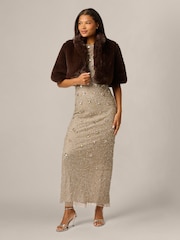 Adrianna Papell Brown Faux Fur Coverup Jacket - Image 3 of 6