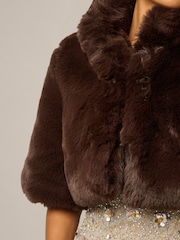 Adrianna Papell Brown Faux Fur Coverup Jacket - Image 5 of 6