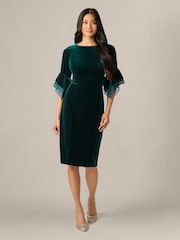 Adrianna Papell Green Velvet Bell Sleeve Short Dress - Image 1 of 7