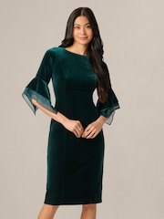 Adrianna Papell Green Velvet Bell Sleeve Short Dress - Image 2 of 7