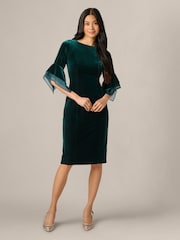 Adrianna Papell Green Velvet Bell Sleeve Short Dress - Image 4 of 7