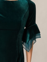 Adrianna Papell Green Velvet Bell Sleeve Short Dress - Image 6 of 7