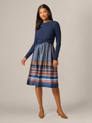 Adrianna Papell Blue Knit Print Combo Dress - Image 1 of 6