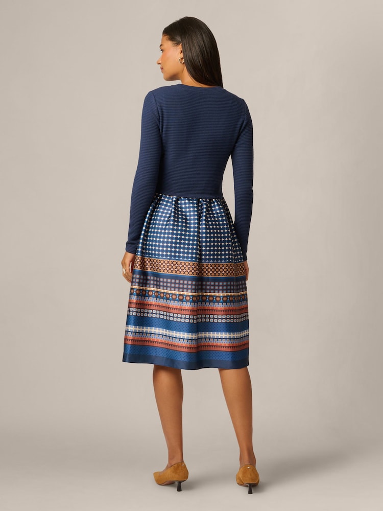 Adrianna Papell Blue Knit Print Combo Dress - Image 2 of 6