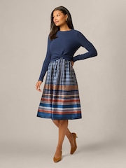 Adrianna Papell Blue Knit Print Combo Dress - Image 4 of 6