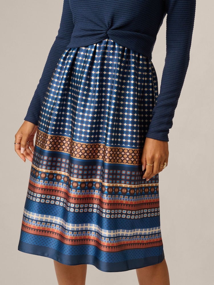 Adrianna Papell Blue Knit Print Combo Dress - Image 6 of 6