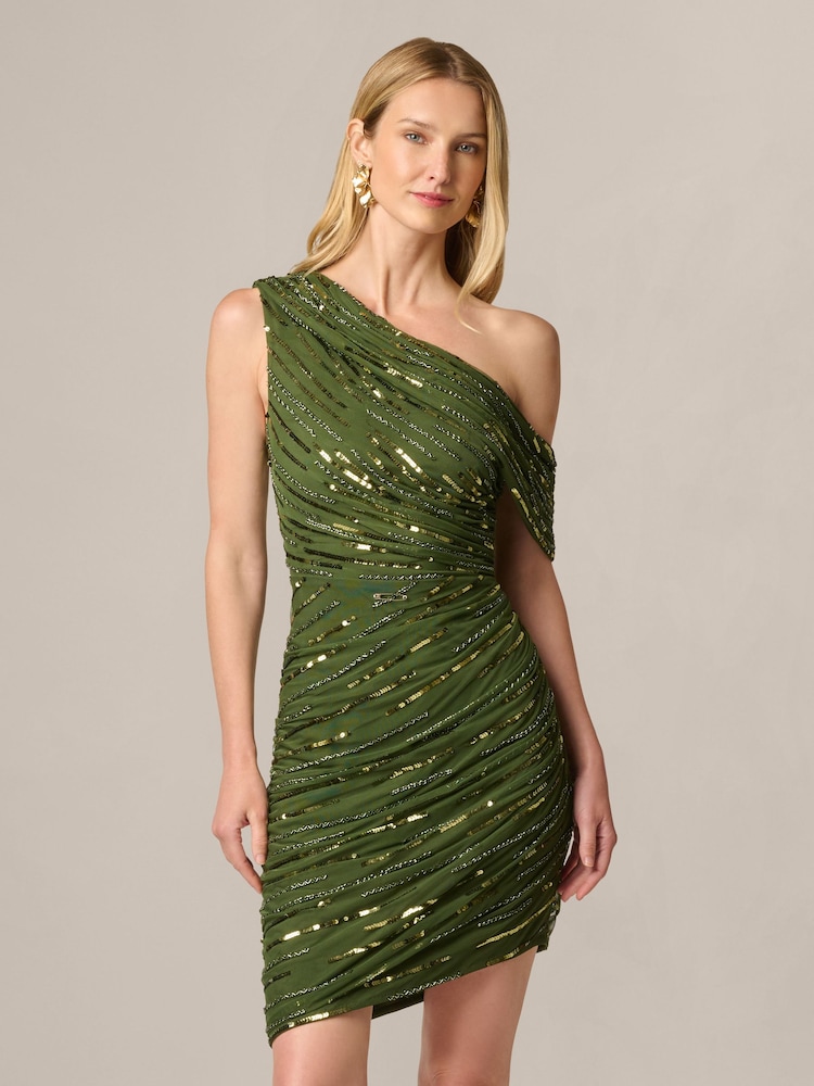 Adrianna Papell Green Fully Beaded Mini Dress - Image 1 of 6 Adrianna Papell Green Fully Beaded Mini Dress - Image 1 of 6