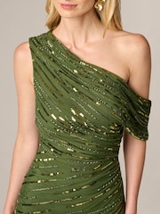 Adrianna Papell Green Fully Beaded Mini Dress - Image 4 of 6
