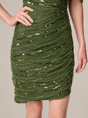 Adrianna Papell Green Fully Beaded Mini Dress - Image 6 of 6