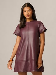 Adrianna Papell Purple Leather Shift Dress - Image 1 of 6