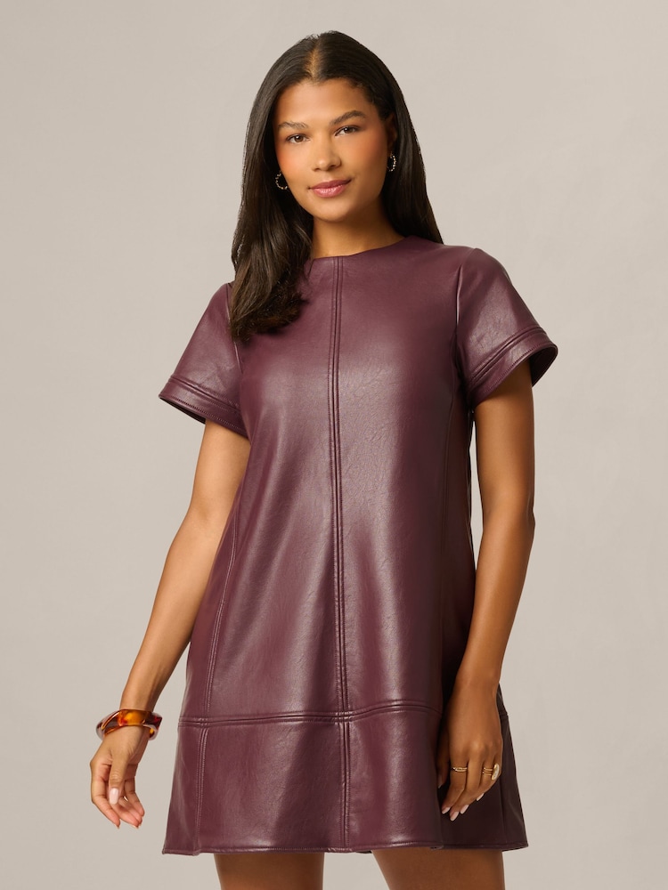 Adrianna Papell Purple Leather Shift Dress - Image 1 of 6