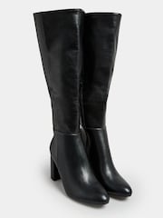 Yours Curve Black Wide Fit Wide Fit Heeled Knee Boots - Image 1 of 4