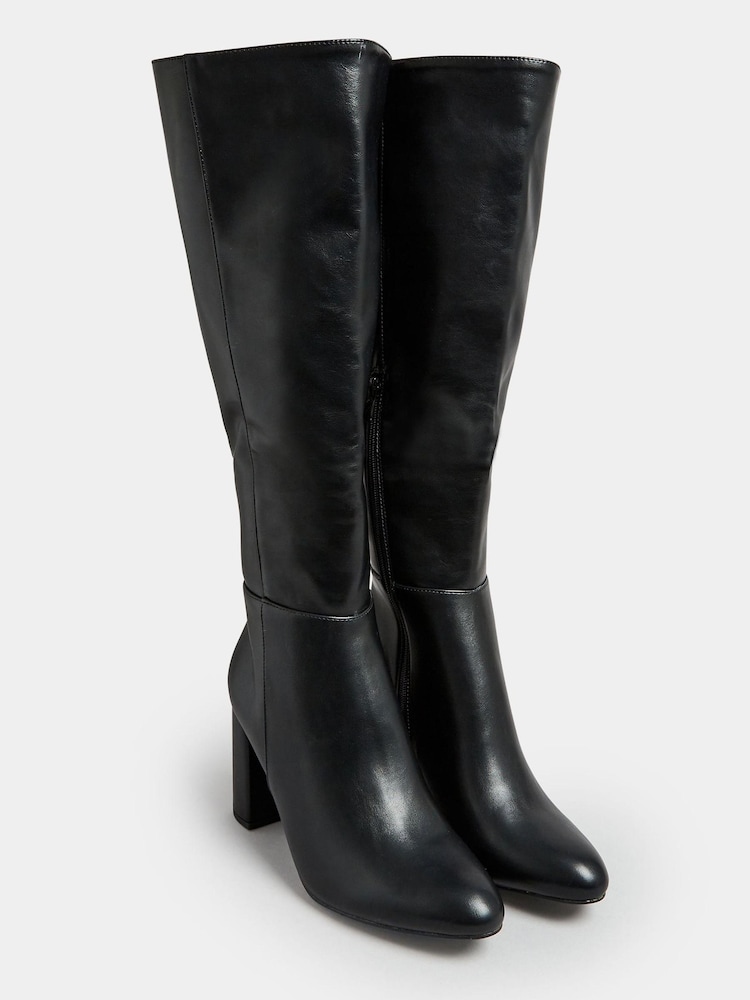Yours Curve Black Wide Fit Wide Fit Heeled Knee Boots - Image 1 of 4