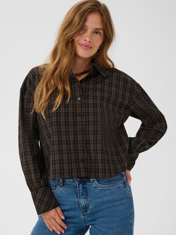 Kaffe Black Kahelie Cropped Check Shirt - Image 1 of 6 Kaffe Black Kahelie Cropped Check Shirt - Image 1 of 6